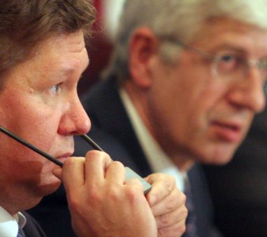 Председателят на Газпром Алексей Милер и министър Румен Овчаров