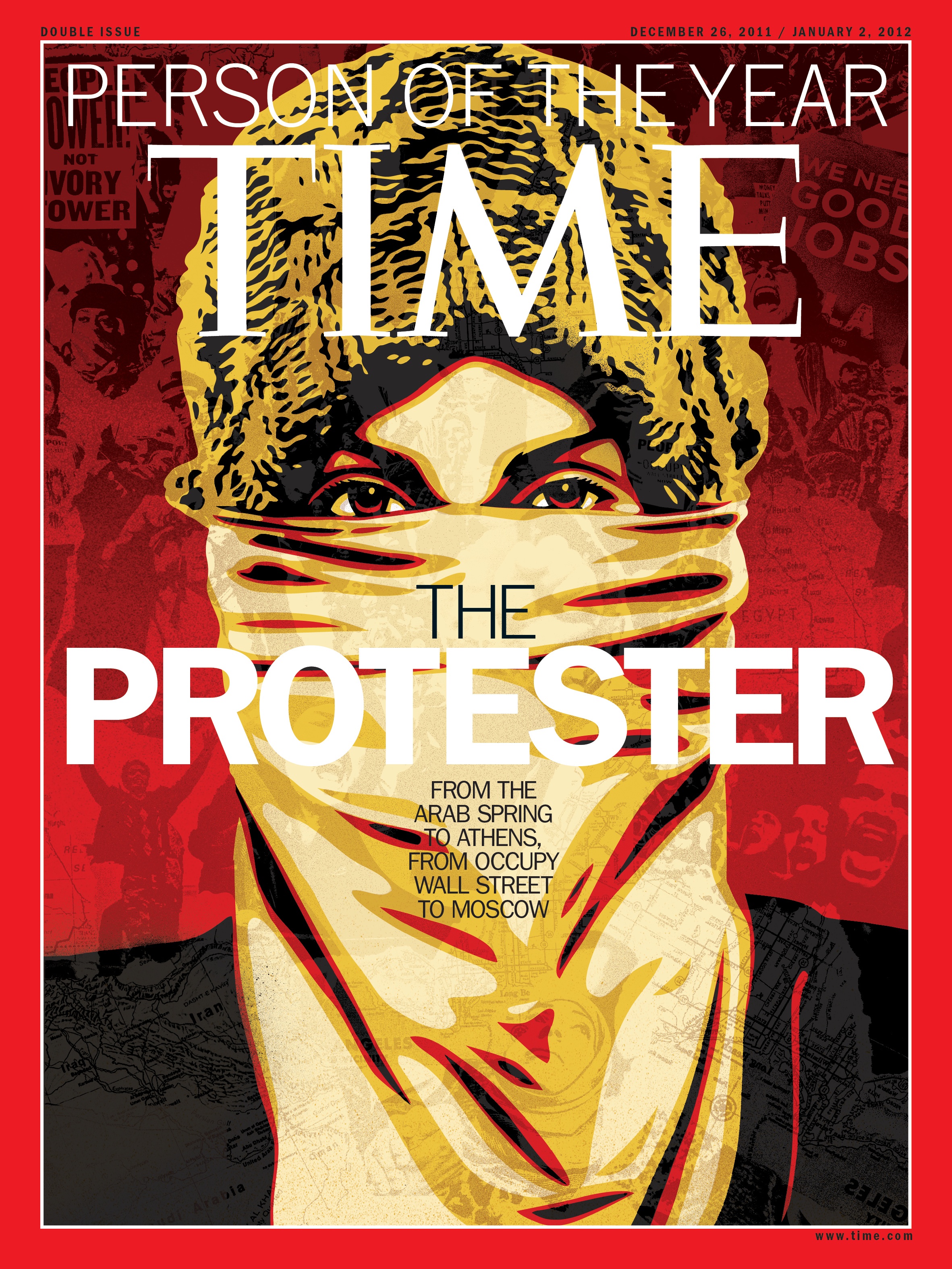 ”От Арабската пролет до Атина, от Окупирай Уолстрийт до Москва”, гласи надпис на корицата на списанието