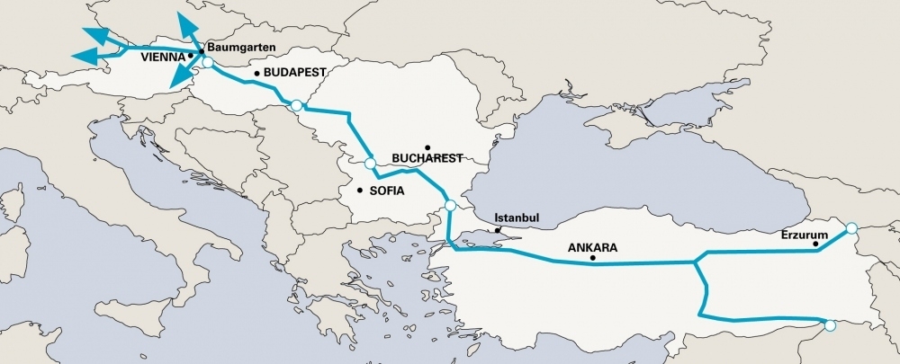 Карта на стария проект за газопровода ”Набуко”