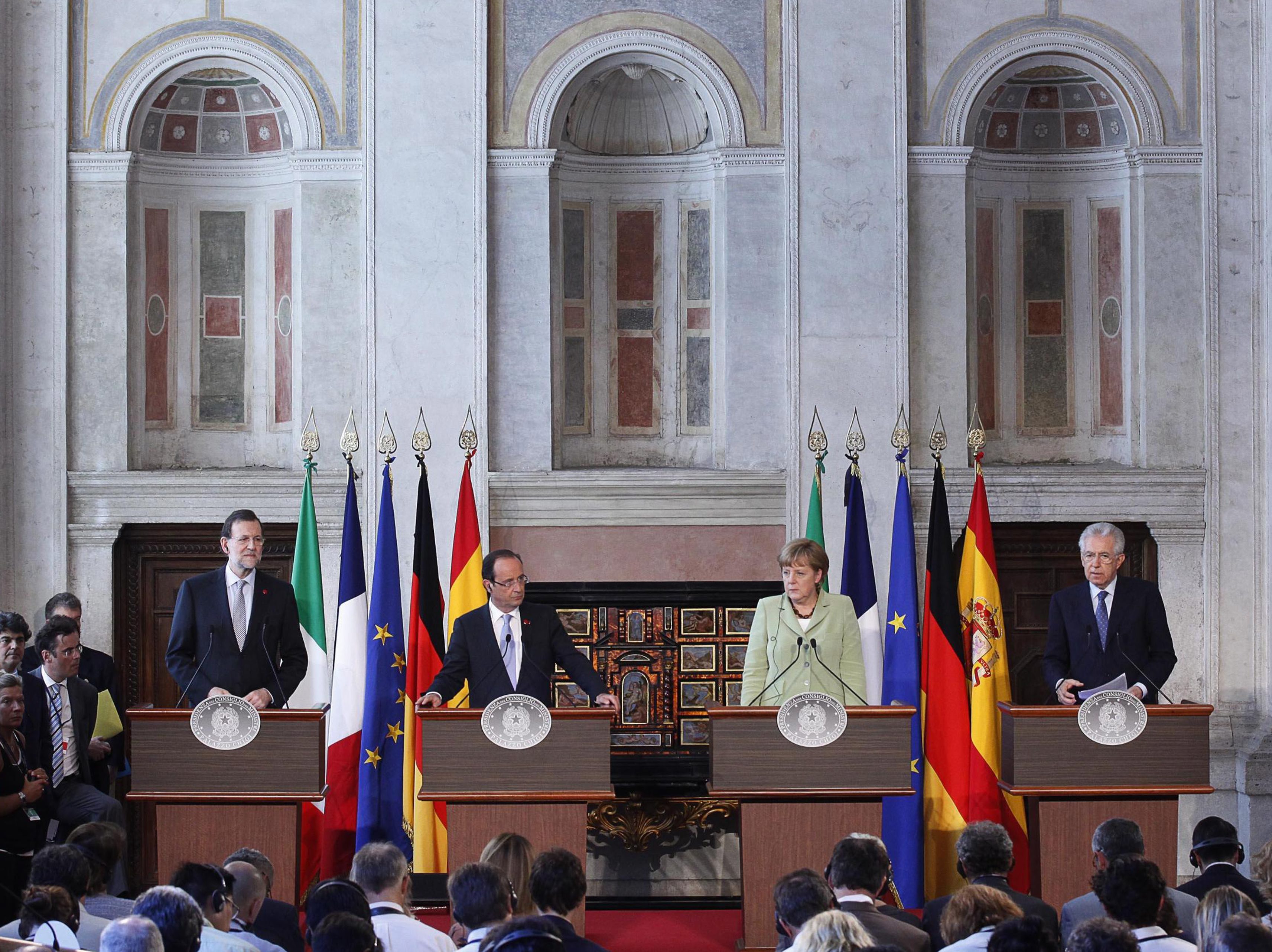 Рахой, Оланд, Меркел и Монти обсъдиха кризата преди срещата на върха