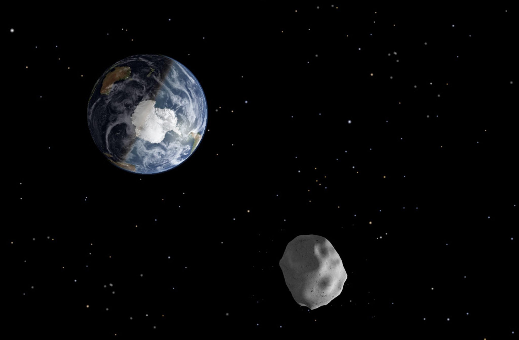Астероидът 2012 DA14 с размери 40 на 20 м.