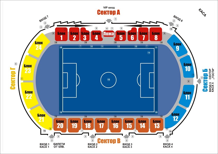 Схема на стадион ”Лазур” в Бургас