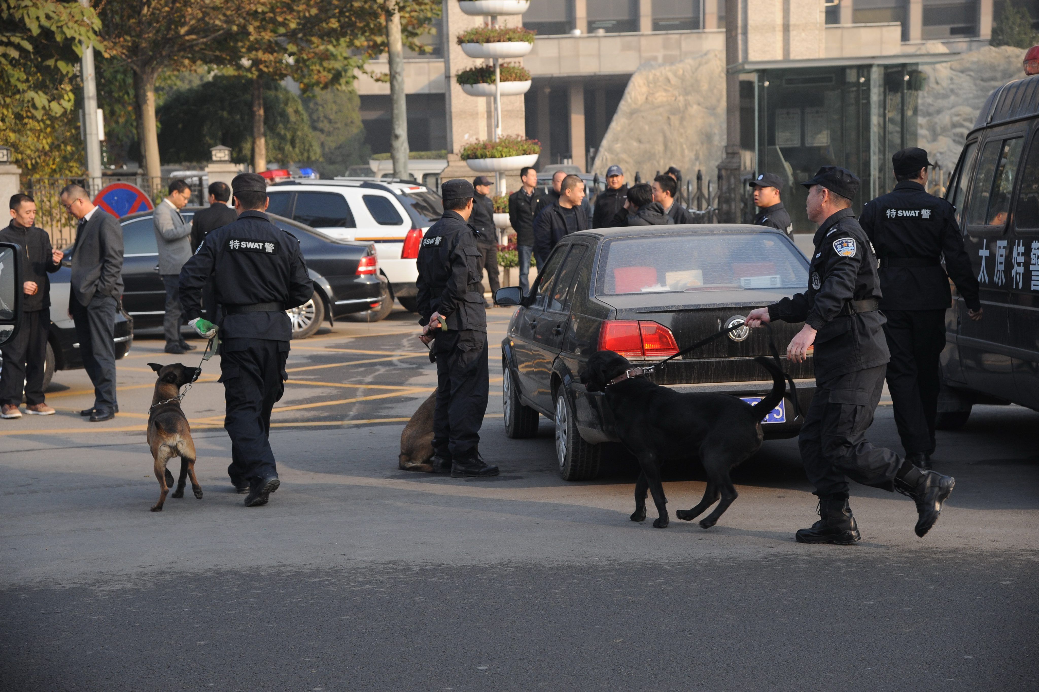 Районът беше отцепен от множество полицаи с обучени кучета