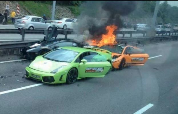 Три Lamborghini изгоряха при катастрофа в Малайзия (видео)