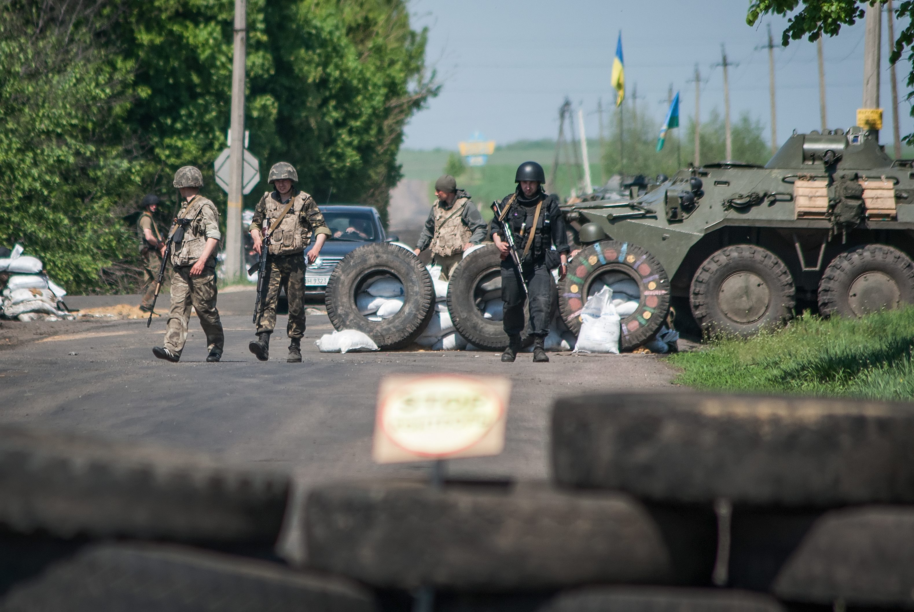 Боят се води недалече от блокпоста на изхода от Славянск в посока към град Изюм