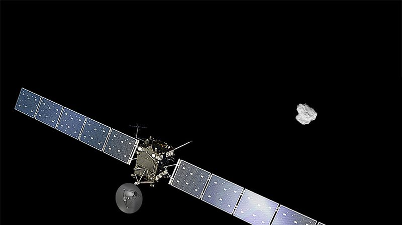 Сондата ”Розета” на мястото на срещата с кометата ”Чурюмов-Герасименко” (худ. интерпретация)