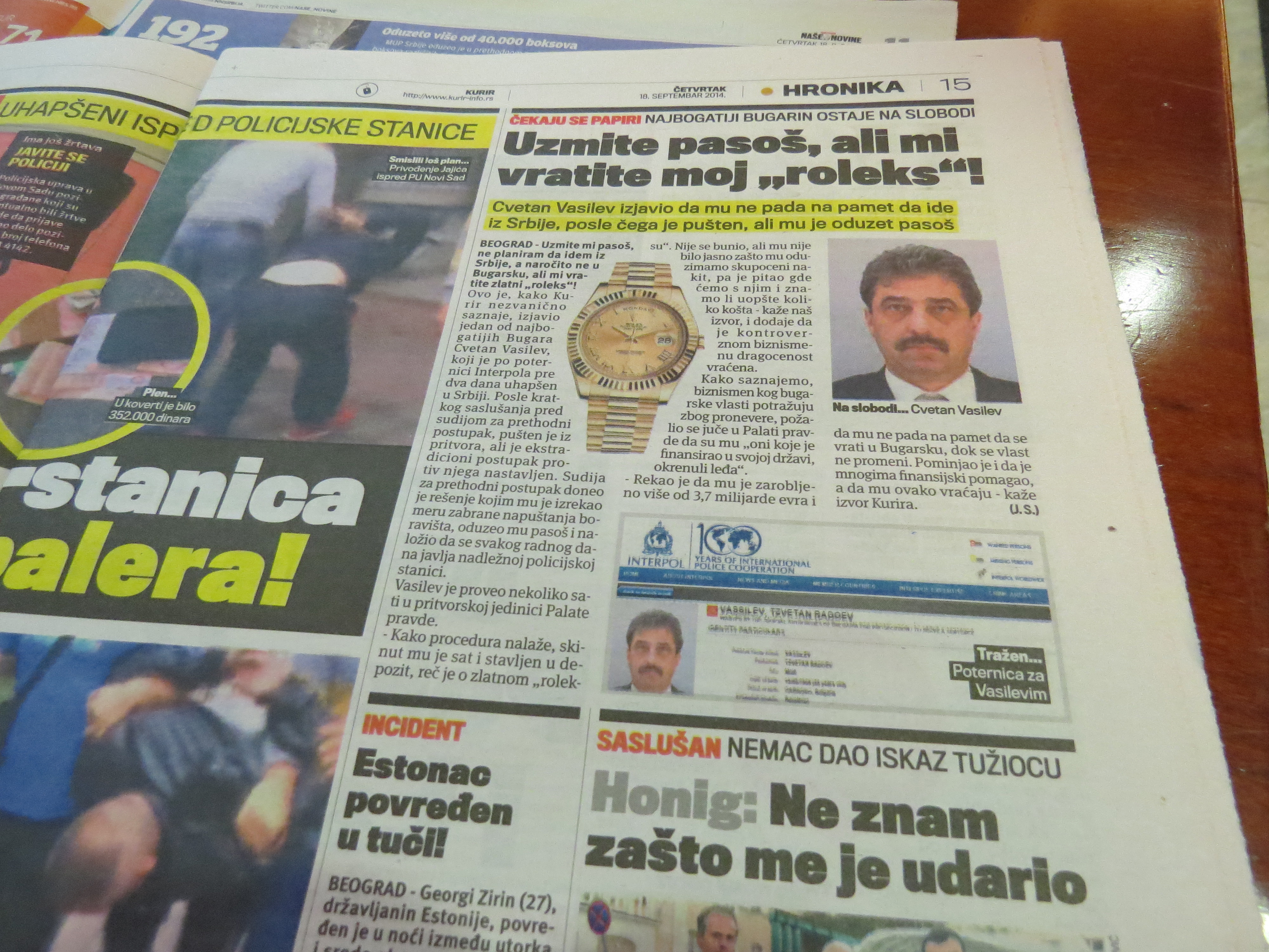 Сръбският вестник ”Курир” публикува материал за Цветан Василев