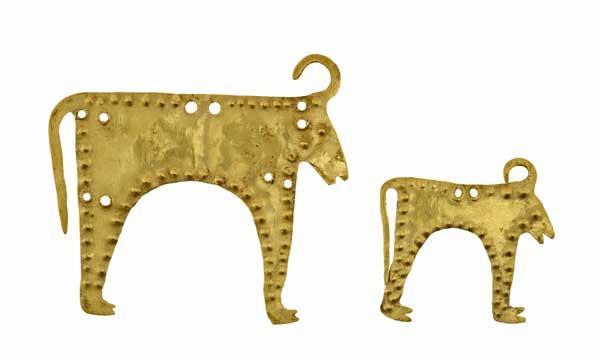 Зооморфни апликации, злато, Варненски енеолитен некропол, гроб 36, късен енеолит