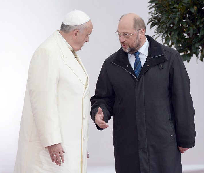 Председателят на ЕП Мартин Шулц и папа Франциск