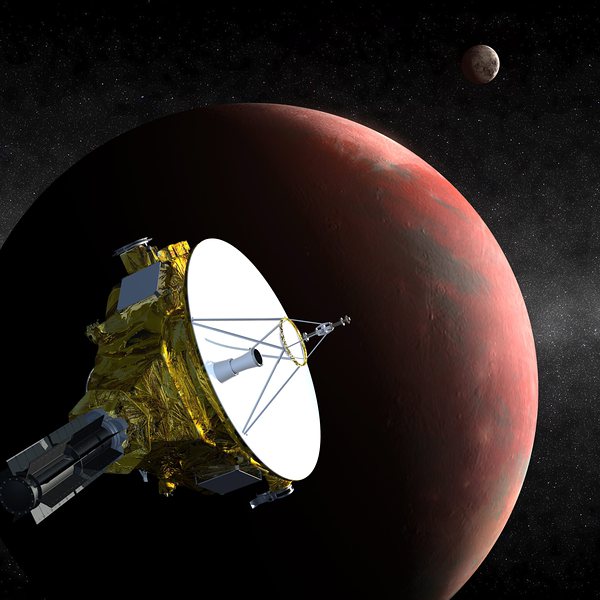 Космическият апарат ”Нови хоризонти” приближава планетата Плутон (худ. интерпретация)