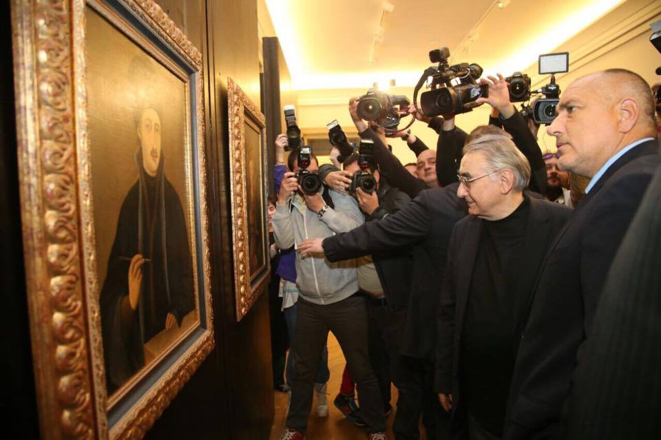 Светлин Русев и Бойко Борисов пред портрета на Захарий Зограф