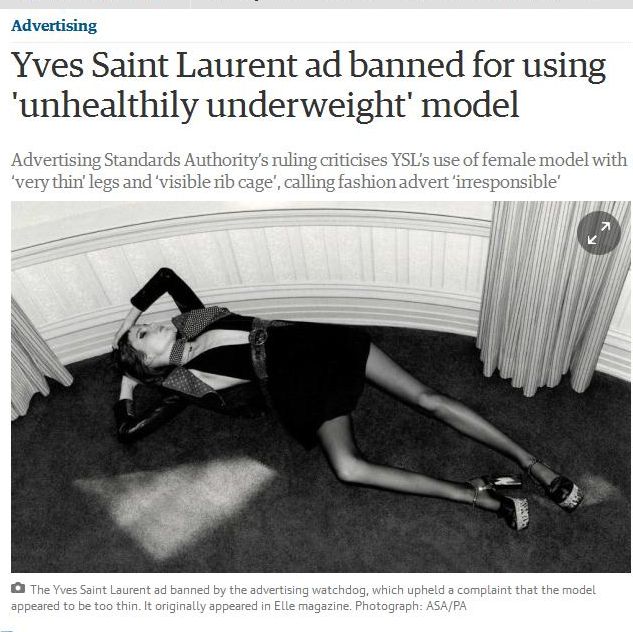 Реклама на ”Ив Сен Лоран” забранена заради слаба манекенка
