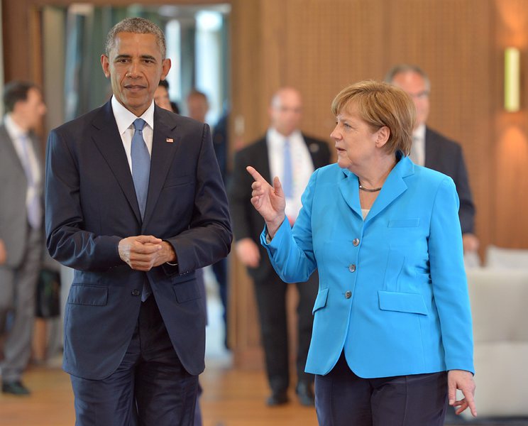 Ангела Меркел и Барак Обама на срещата на Г-7