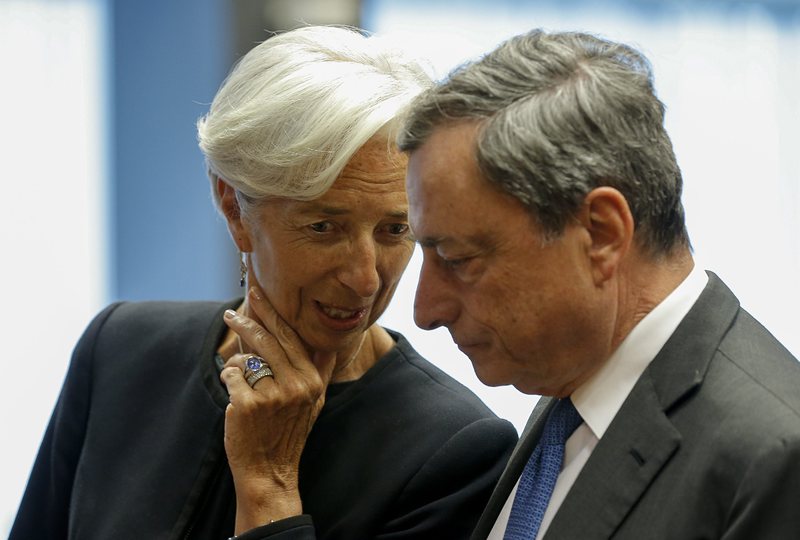 Кристин Лагард и Марио Драги - представляващи двама от водещите трима кредитори на Гърция - МВФ и ЕЦБ