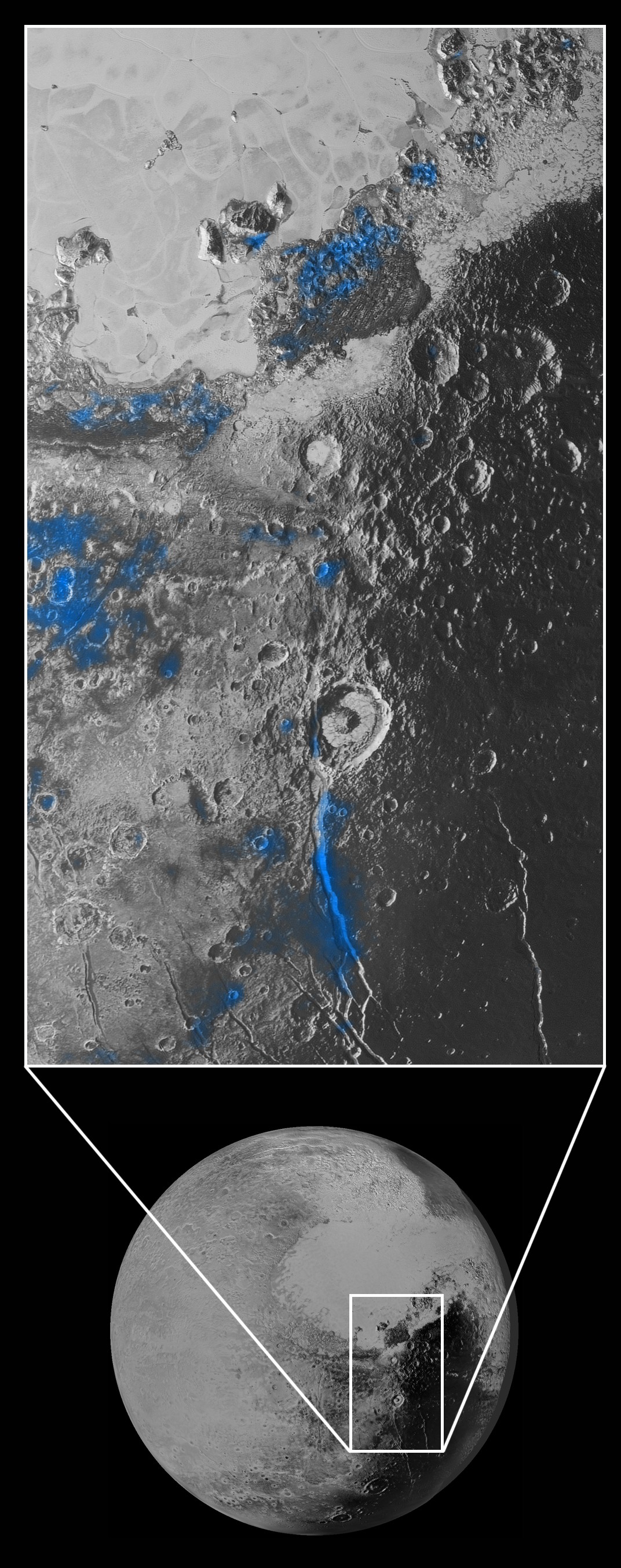 Петната от замръзнала вода на Плутон