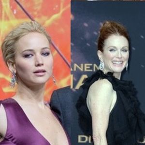 Дженифър Лорънс и Джулиан Мур на премиерата на ”Игрите на глада: Сойка-присмехулка Част II”.