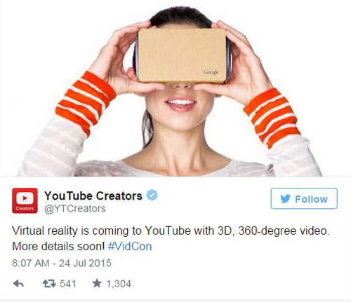 YouTube добави поддръжка на виртуална реалност