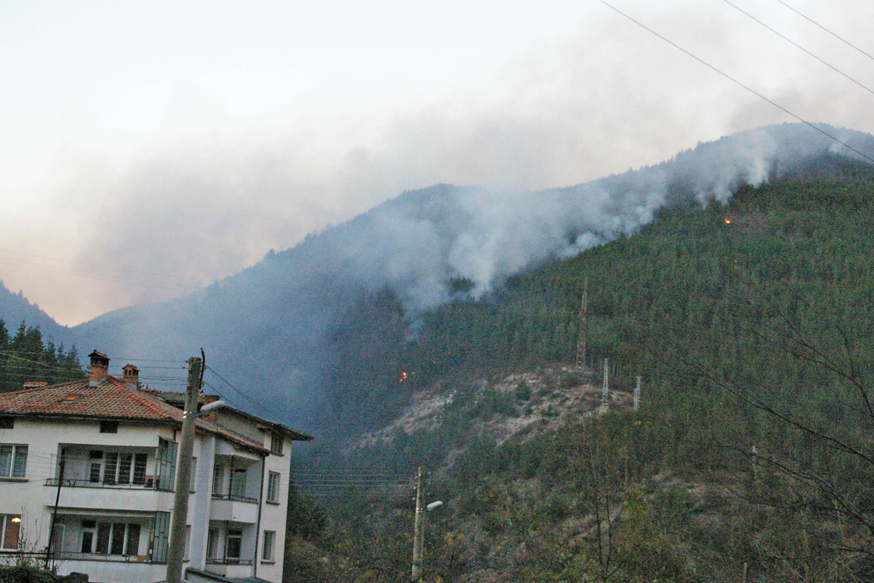 Намесата на хеликоптери позволи пожарът край Смолян да бъде частично овладян
