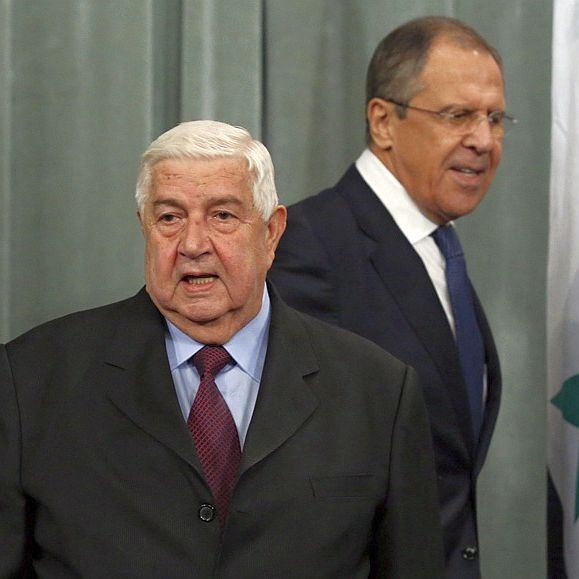 Руският външен министър Сергей Лавров на среща със сирийския си колега Уалид Муалем