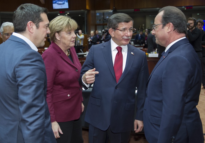 Ципрас, Меркел, Давутоглу и Оланд след срещата в Брюксел
