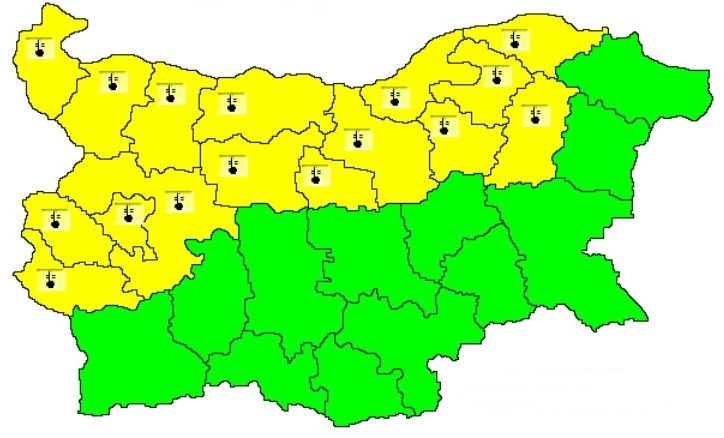 НИМХ обяви жълт код за сряда в 16 области