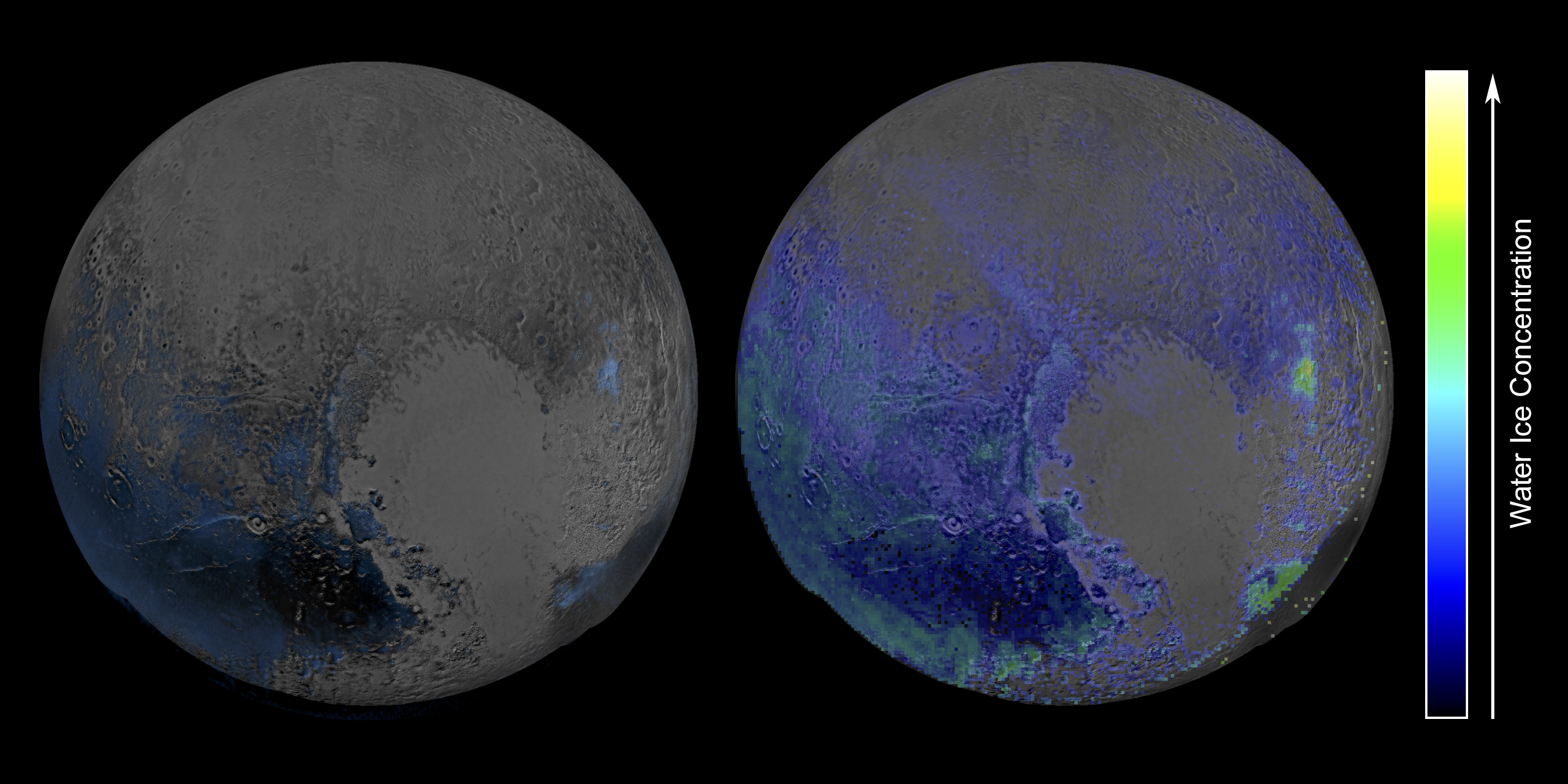 Разположението на замръзналата вода на Плутон