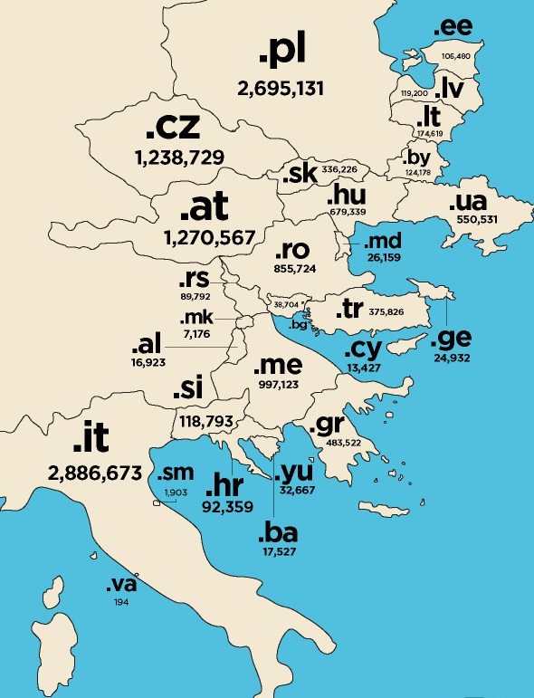 Така изглеждат Балканите и Източна Европа според картата на Nominet