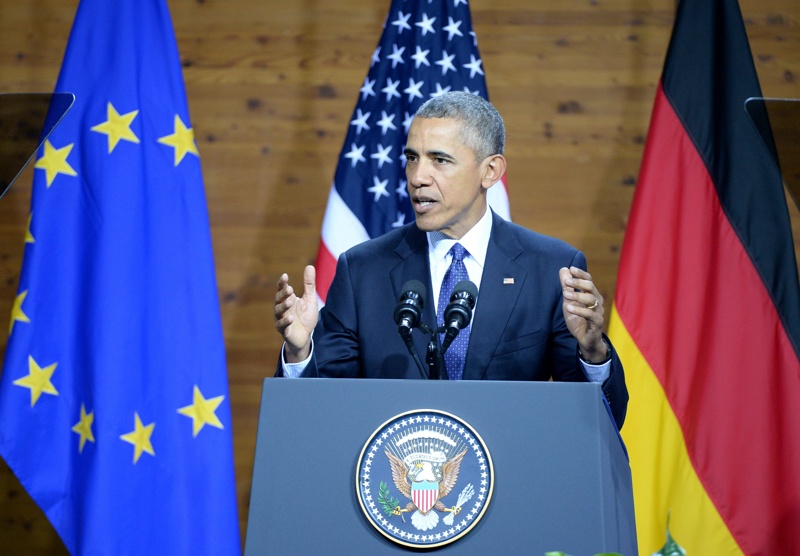 Президентът на САЩ Барак Обама говори по време на панаира в Хановер