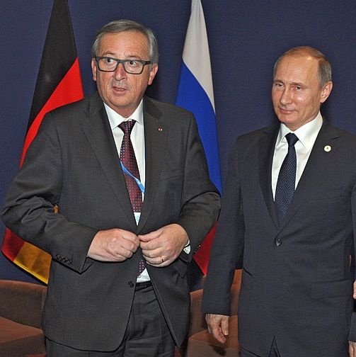 Руският президент Владимир Путин и председателят на Европейската комисия Жан-Клод Юнкер
