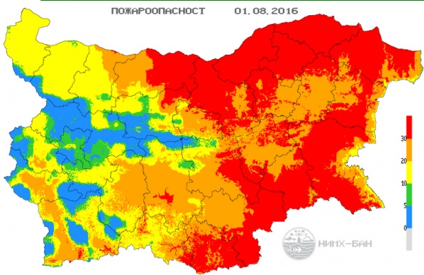 Червен индекс за опасност от пожари в половин България