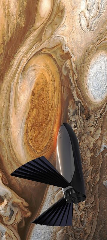 Корабът на SpaceX пред Юпитер