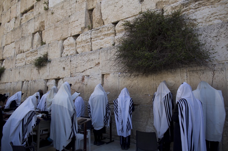 Ортодоксални евреи се молят при Западната стена в Ерусалим