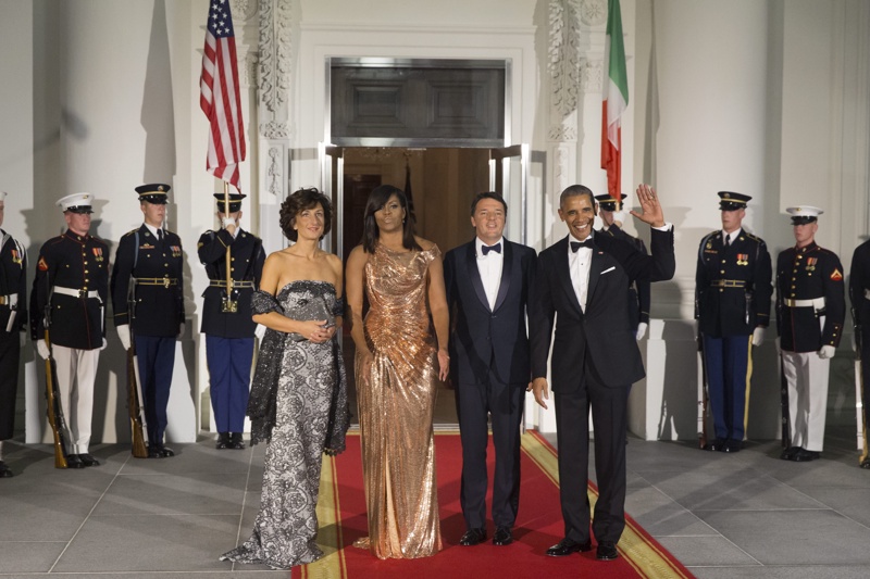 Барак Обама и Мишел Обама посрещат Матео Ренци и съпругата му Аниезе Ландини
