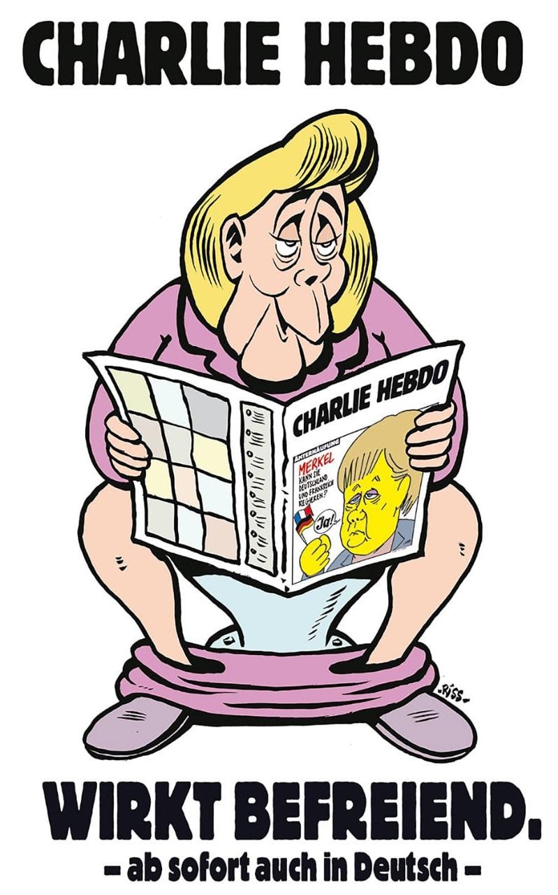 В първия си брой на немски Шарли Ебдо ”захапа” Меркел