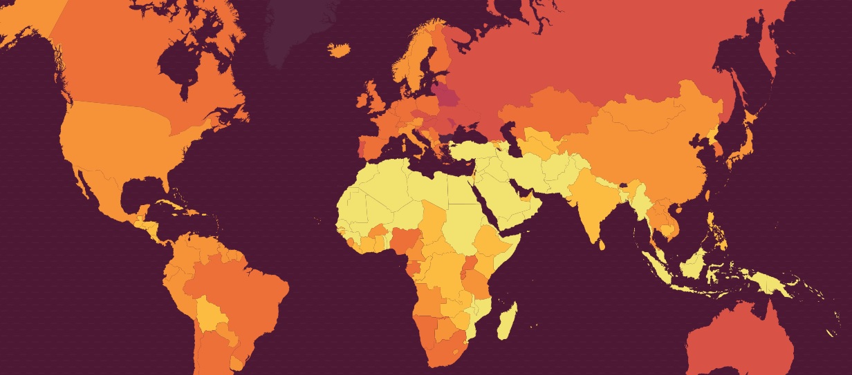 Интерактивна карта на света с консумацията на чист алкохол