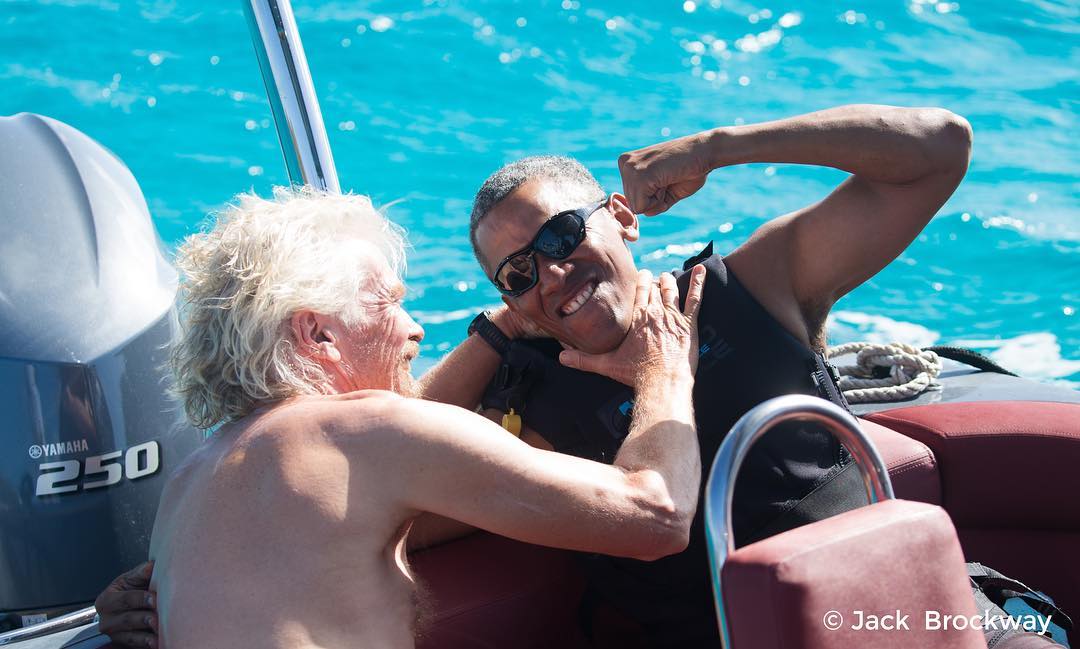 Ричард Брансън и Барак Обама се забавляваха, след като приключи президентският му мандат
