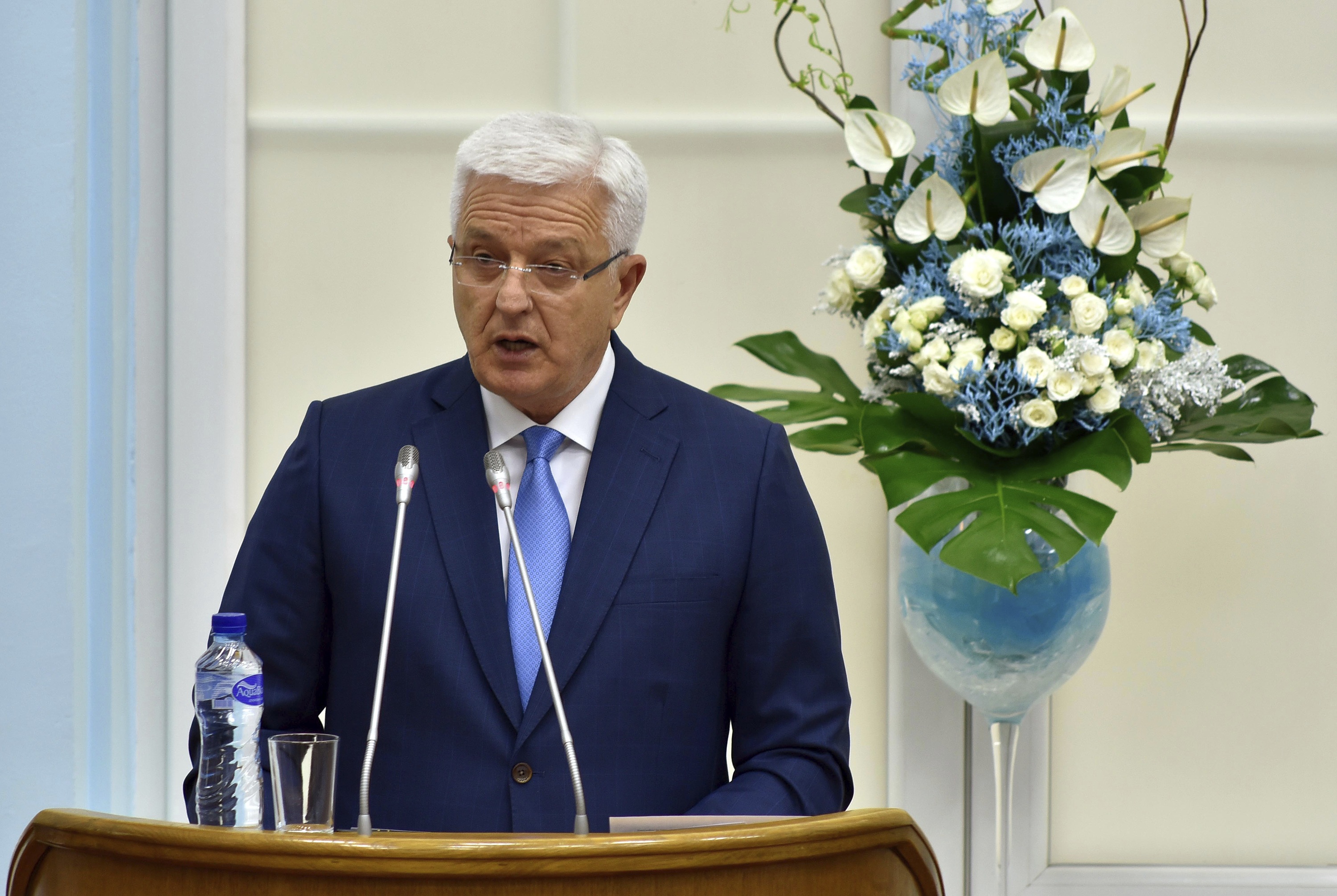 Премиерът на Черна гора Душко Маркович говори в подкрепа на ратифицирането на договора с НАТО