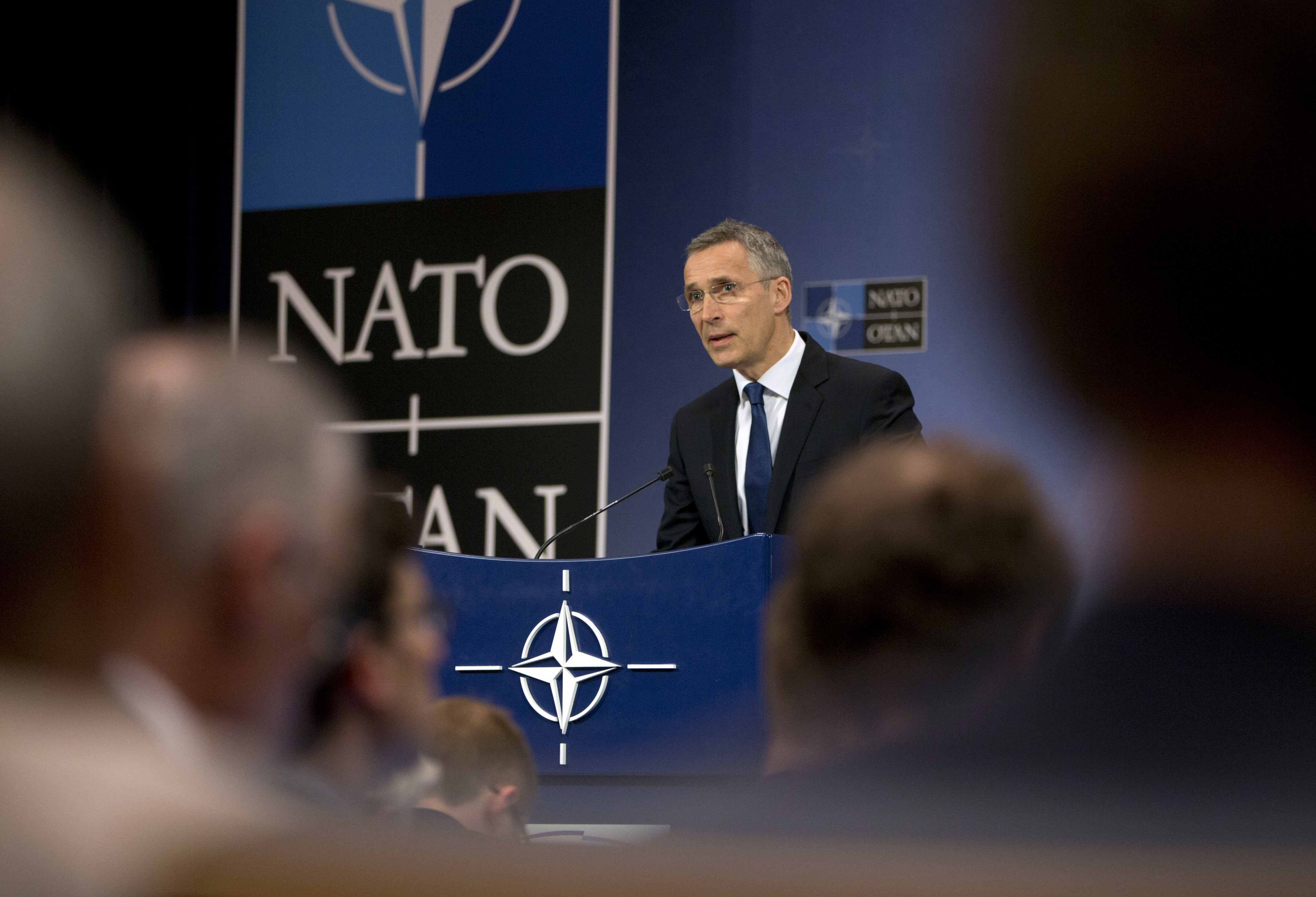 Столтенберг по време на пресконференцията в централата на НАТО в Брюксел