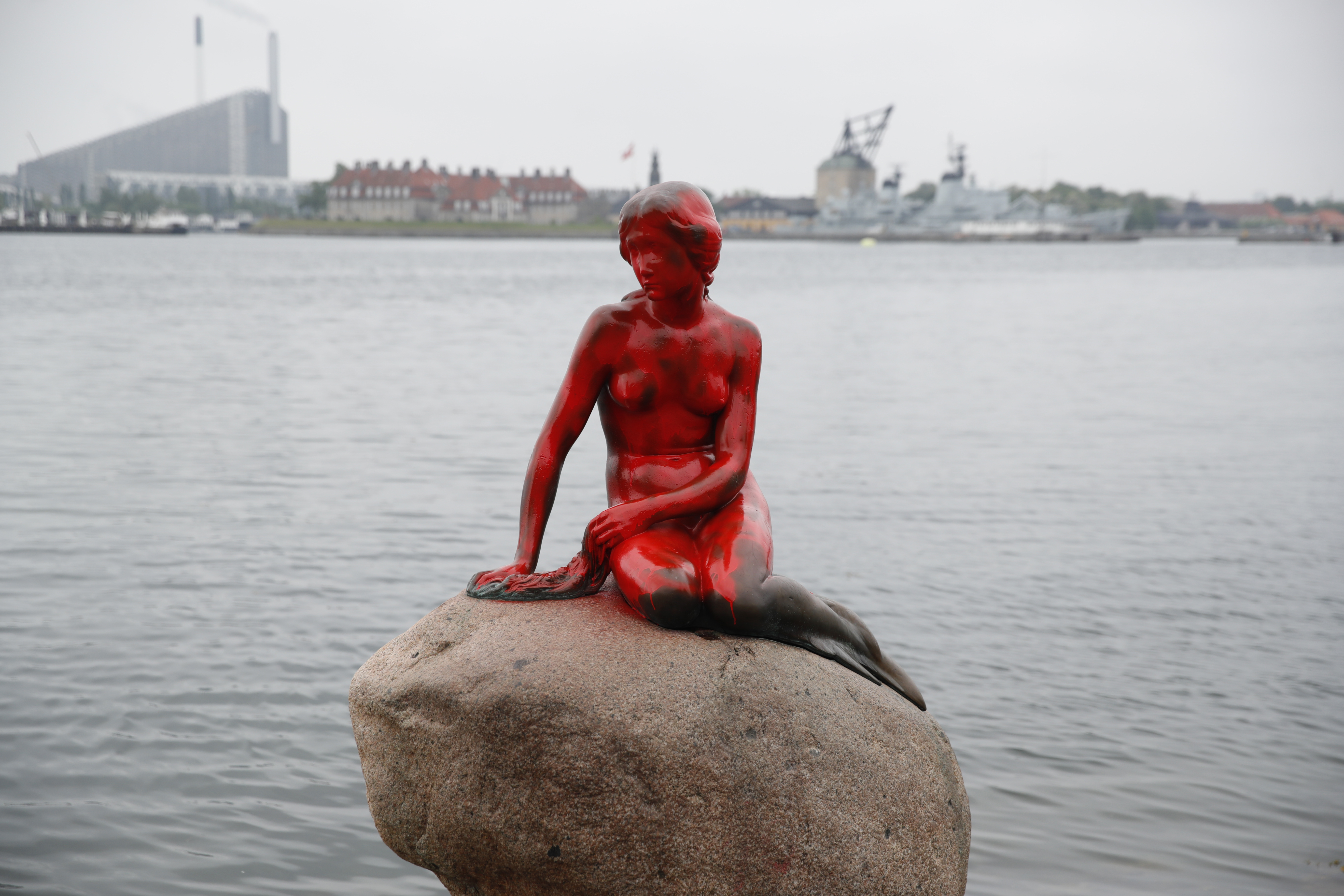 Боядисаха Малката русалка в Копенхаген (снимки)