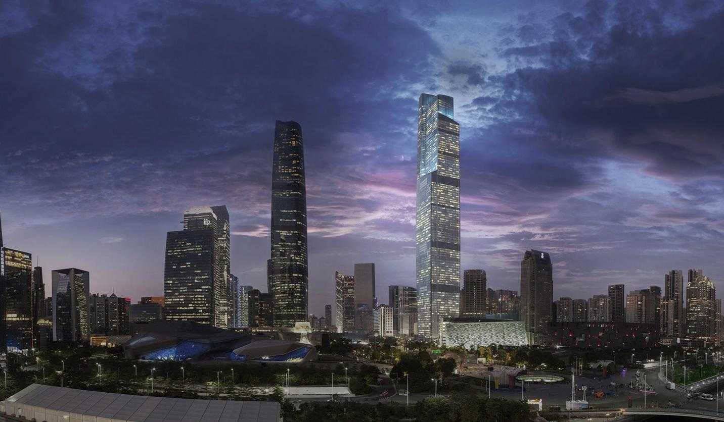 Така изглежда китайският град Гуанджоу, а в най-високата сграда на снимката се намира и най-бързият асансьор