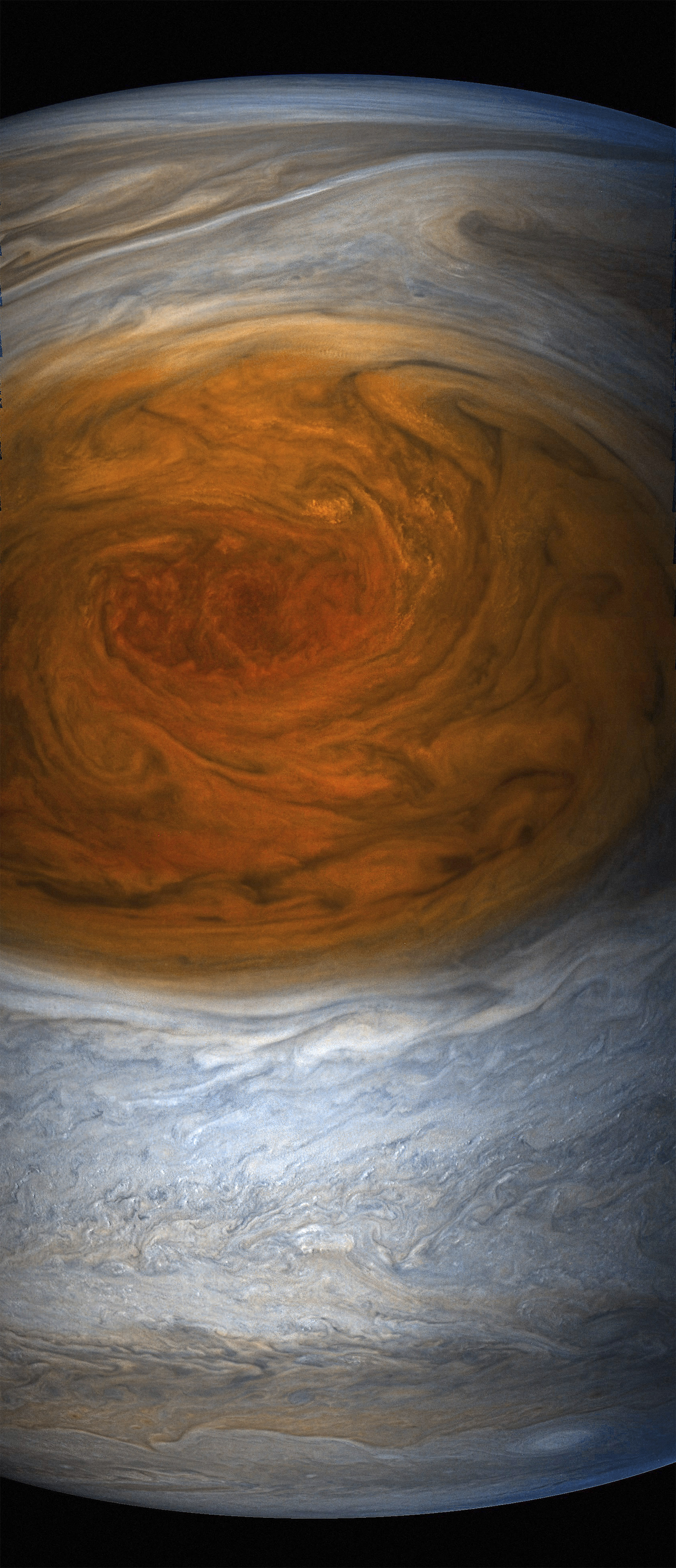 Най-близък досега поглед (от ”Джуно” на НАСА) към ”Голямото червено петно” на Юпитер