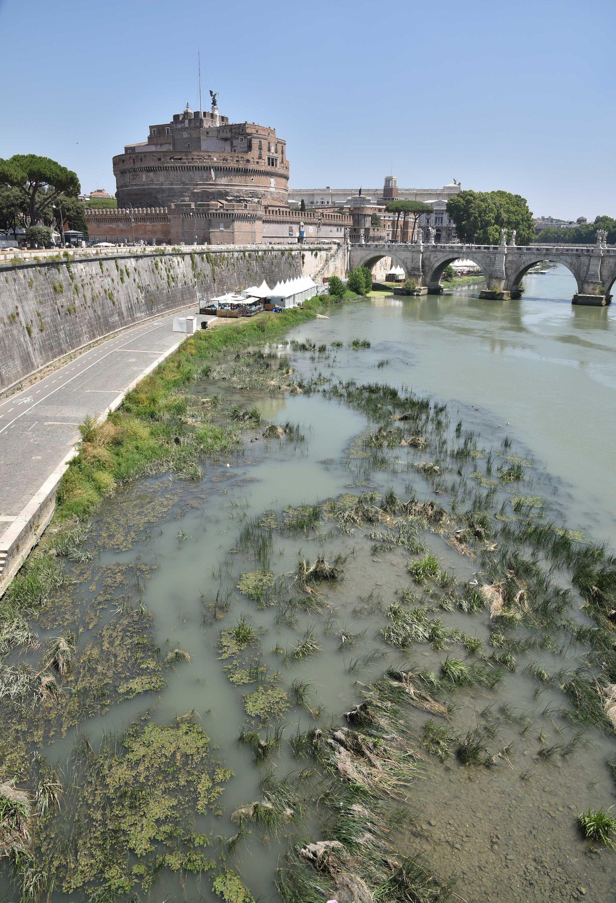 Видимо спаднало поради сушата е нивото на река Тибър в Рим