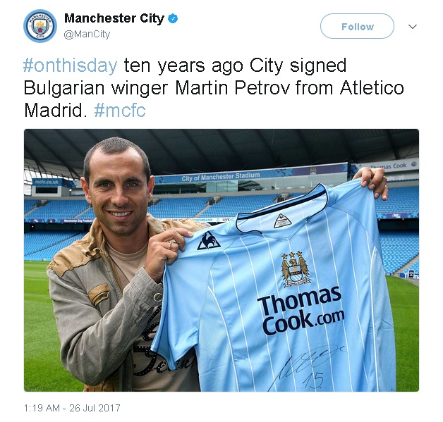 ”Манчестър Сити” си спомни за Мартин Петров