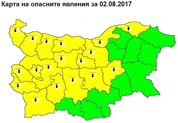 Жълт код за високи температури обявен за 2 август