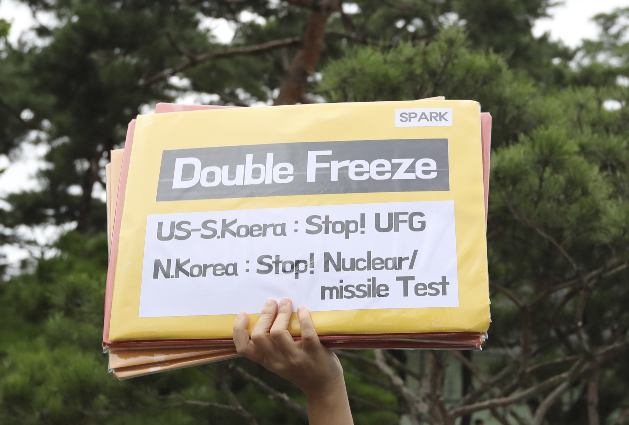 Протест против съвместните бойни учения между САЩ и Южна Корея и против ядрената програма на Северна Корея