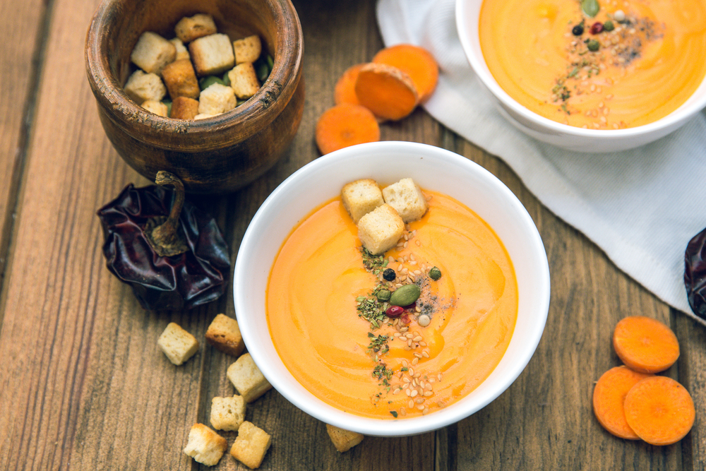 Крем супа от сладки картофи, тиква и моркови