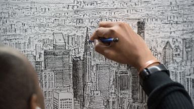 Художник аутист погледнал Манхатън от хеликоптер и го нарисувал в детайли