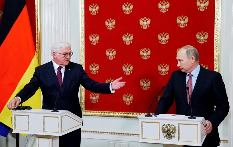 Франк-Валтер Щайнмайер и Владимир Путин на съвместна пресконференция