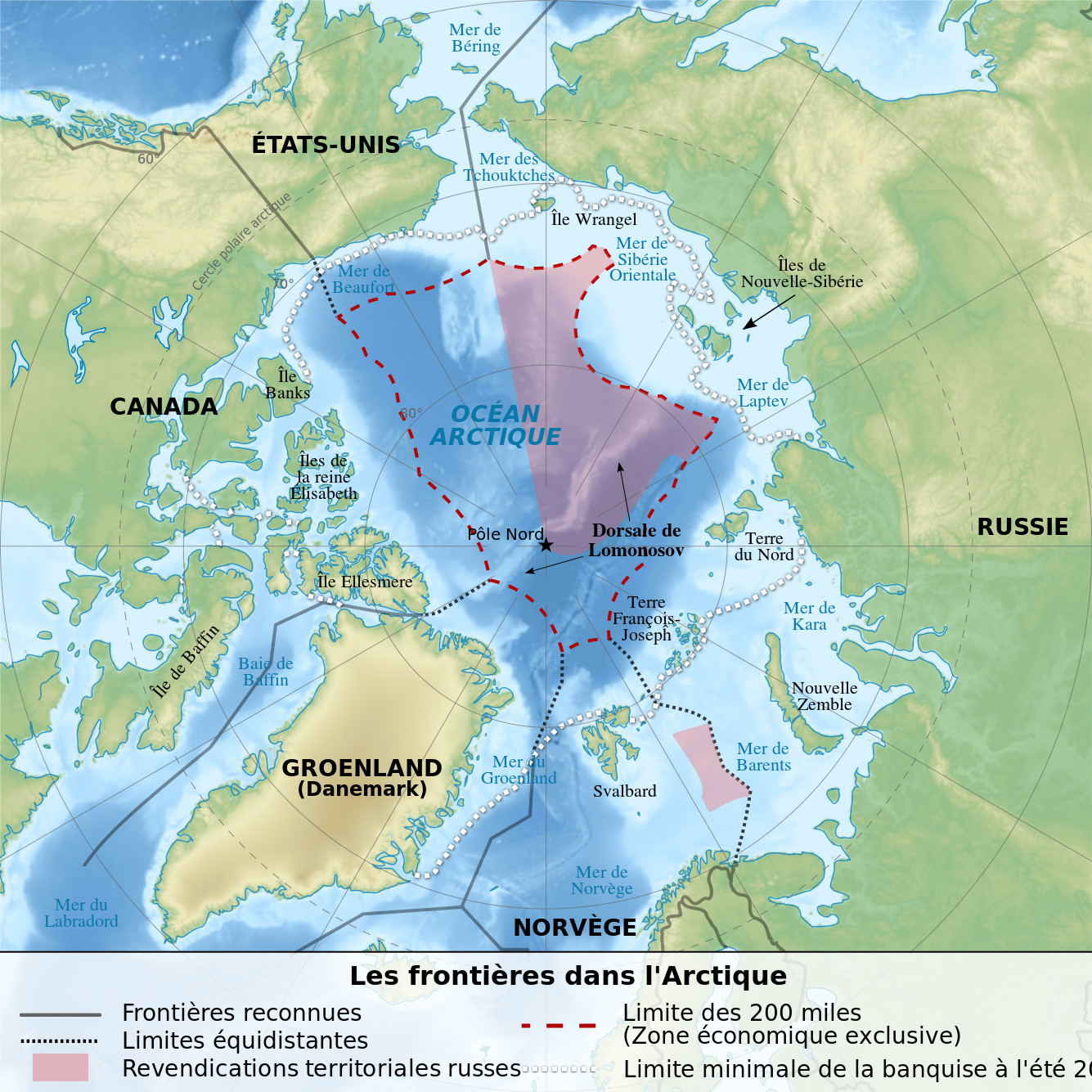 Карта на икономическите зони в Арктика, според Морската конвенция