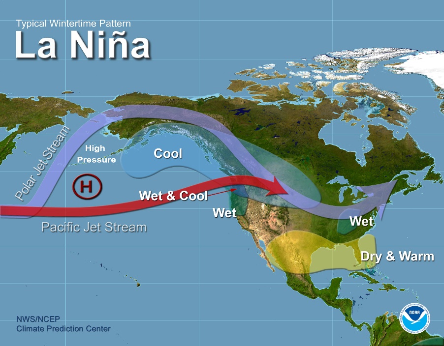 По време на Ла Ниня части от Тихия океан се охлаждат естествено